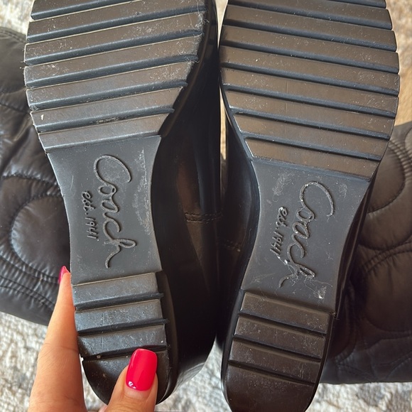 Coach Cantina black quilted patent wedge platform winter boots mid calf 8B - Picture 7 of 15